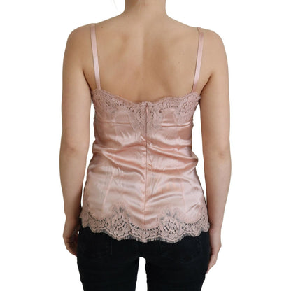 Dolce & Gabbana Pink Satin Lace Roses Tank Top Lingerie