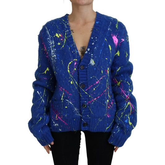 Dolce & Gabbana Blue Color Splash Mohair Cardigan Sweater TSH83692- 40