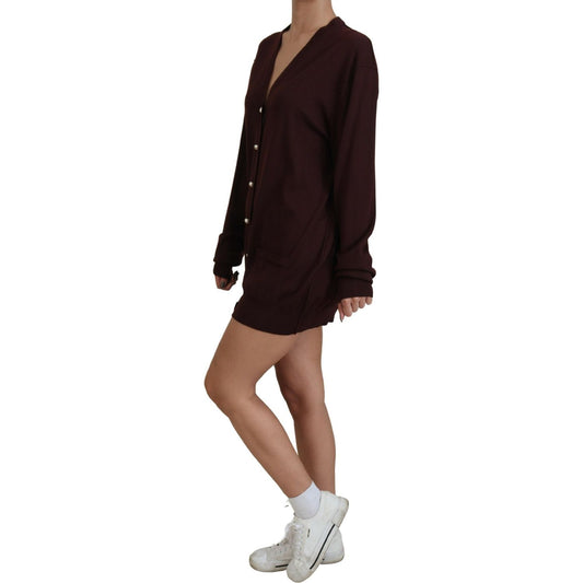 Dolce & Gabbana Maroon Wool Knit Deep V-neck Cardigan Sweater TSH83699- 40