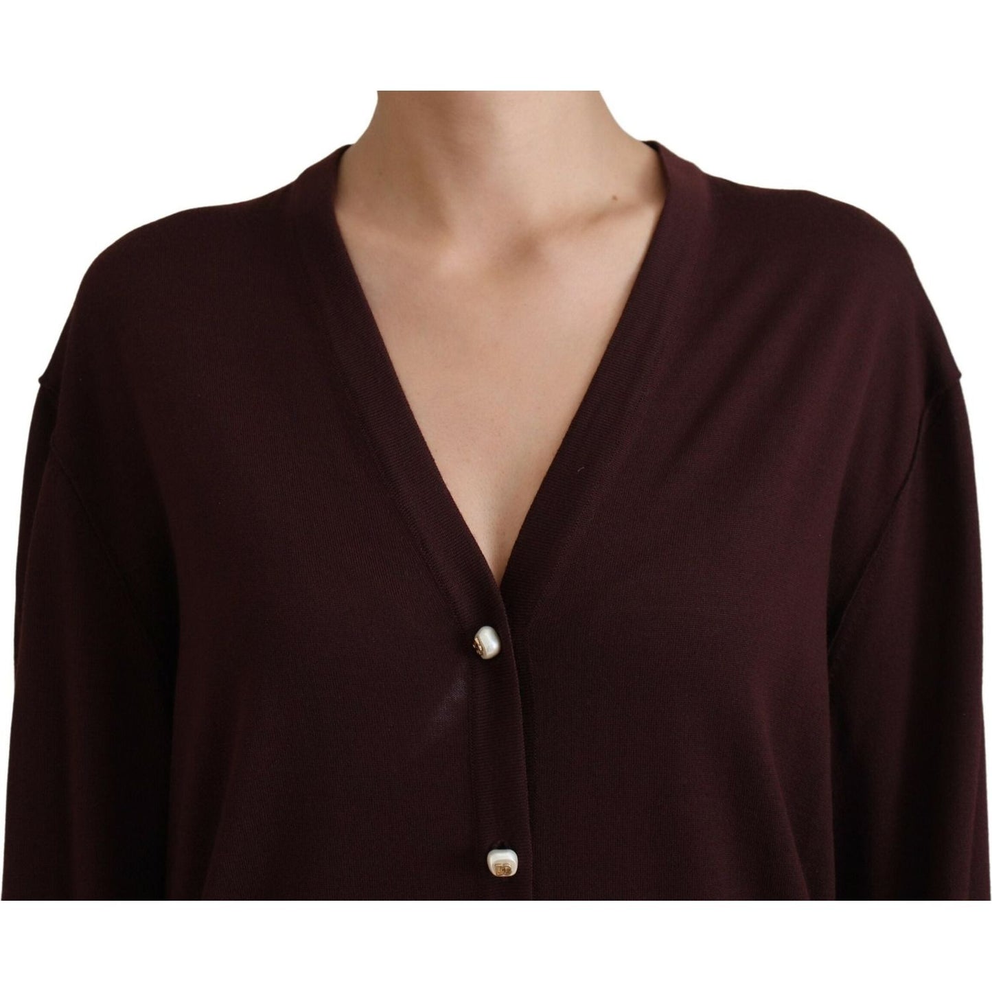 Dolce & Gabbana Maroon Wool Knit Deep V-neck Cardigan Sweater TSH83699- 40