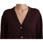 Dolce & Gabbana Maroon Wool Knit Deep V-neck Cardigan Sweater TSH83699- 40