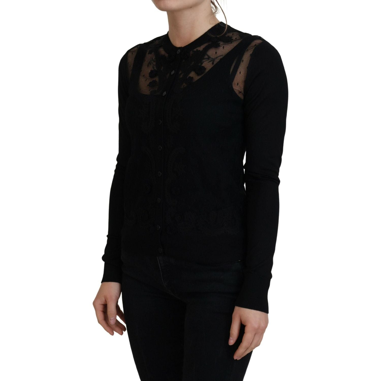 Dolce & Gabbana Black Floral Lace Button Cardigan Sweater