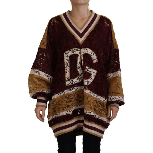 Dolce & Gabbana Multicolor Lace V-neck Pullover Sweater TSH83758- 40