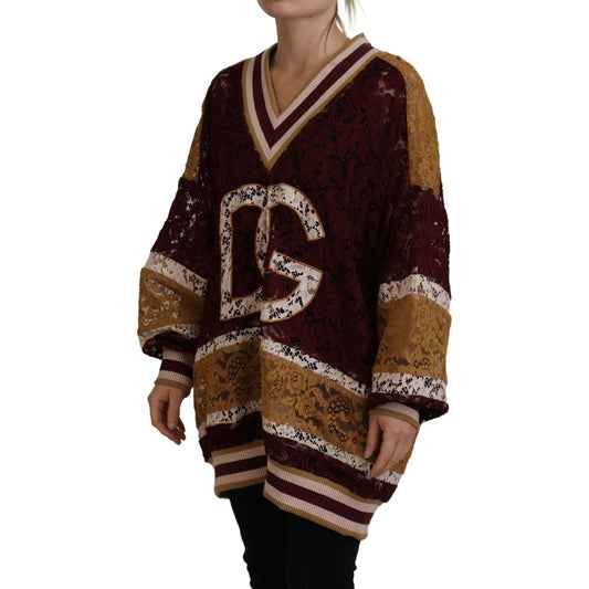 Dolce & Gabbana Multicolor Lace V-neck Pullover Sweater TSH83758- 40