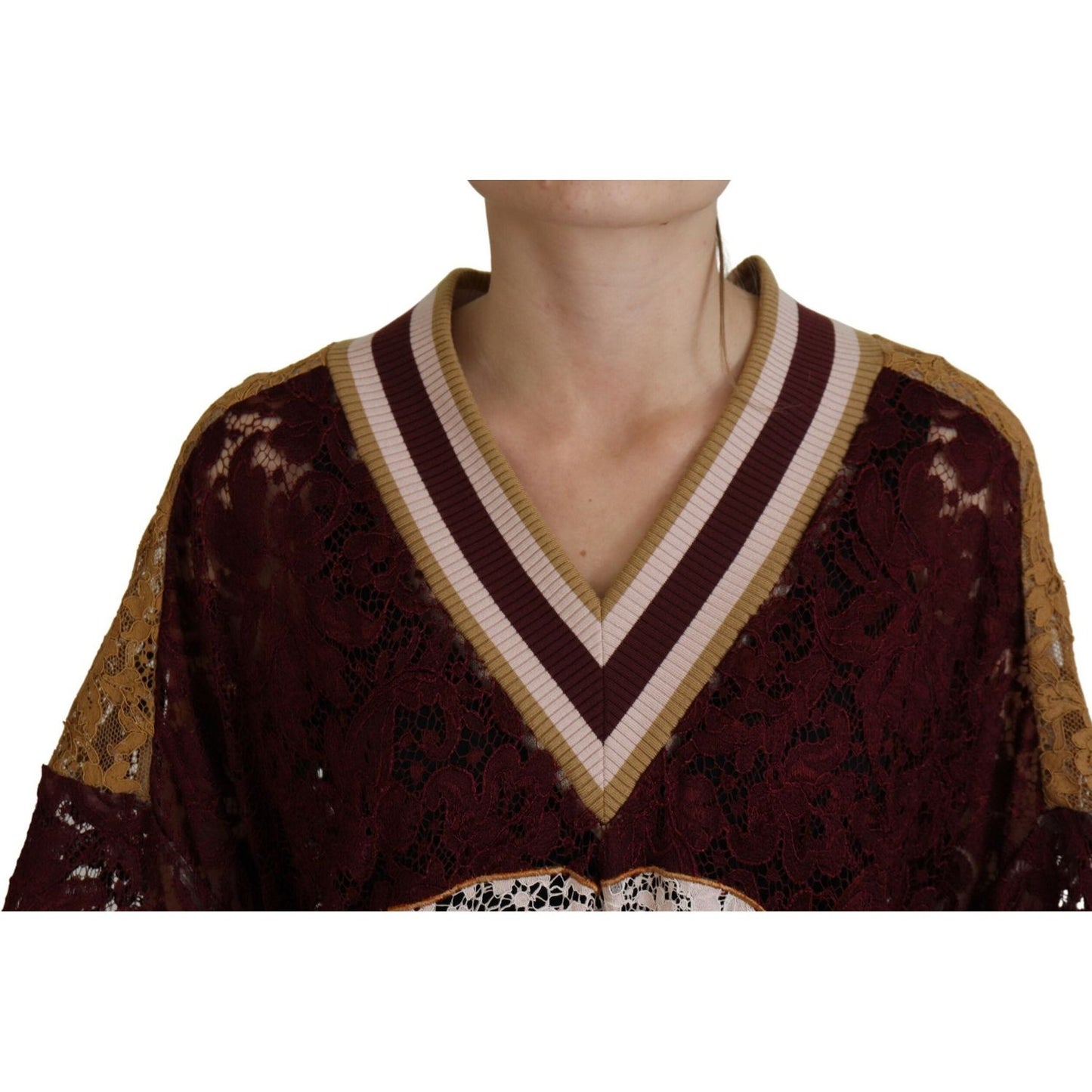 Dolce & Gabbana Multicolor Lace V-neck Pullover Sweater TSH83758- 40
