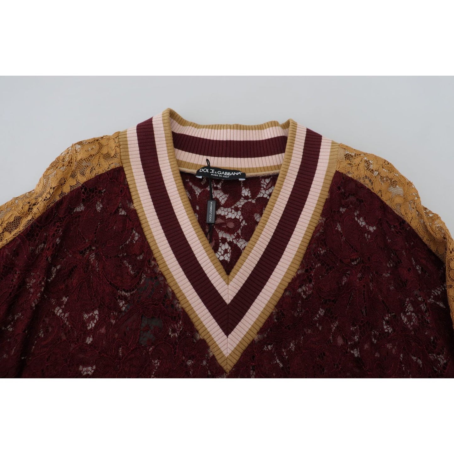 Dolce & Gabbana Multicolor Lace V-neck Pullover Sweater TSH83758- 40