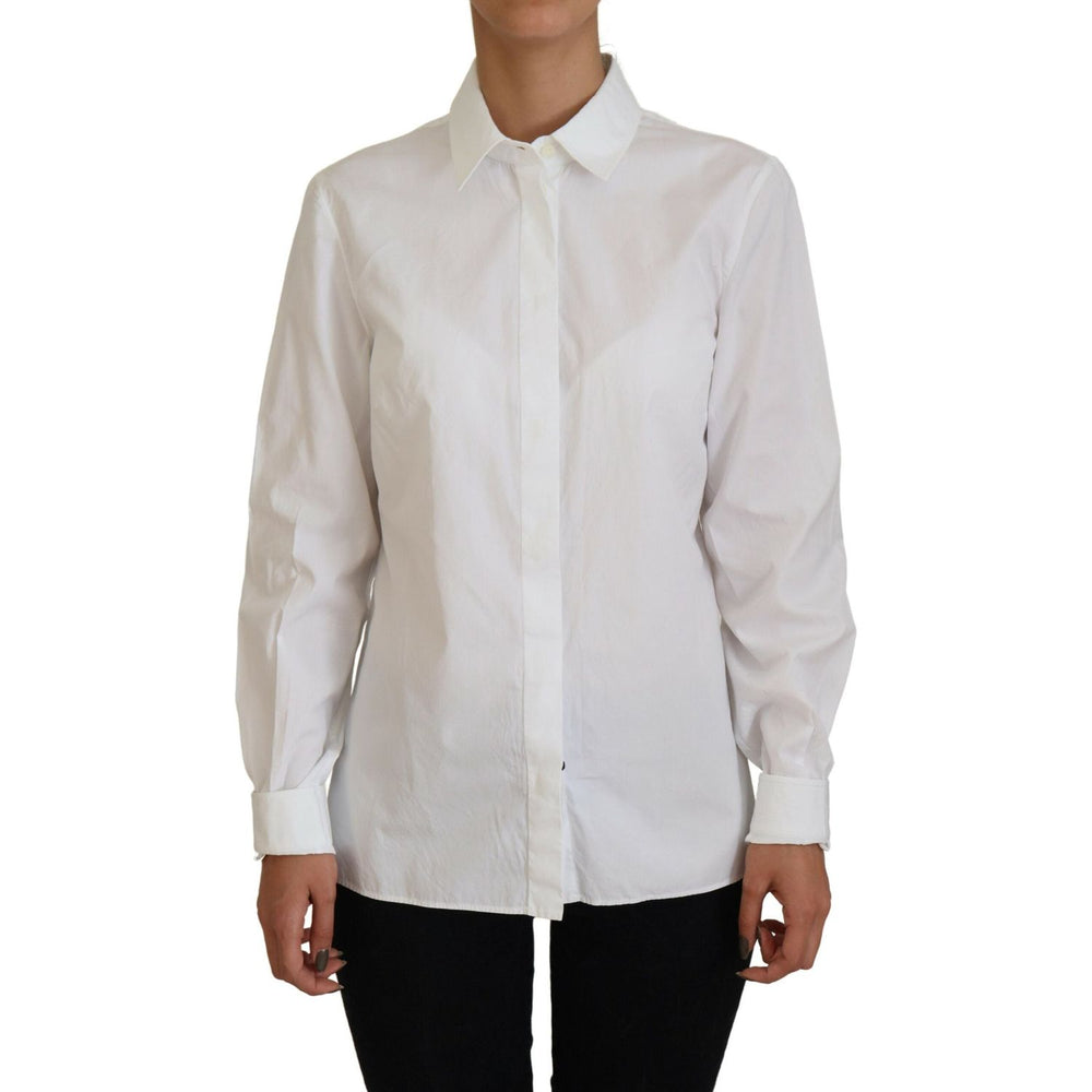Dolce & Gabbana White Cotton Collared Long Sleeves Formal Top TSH82999- 42