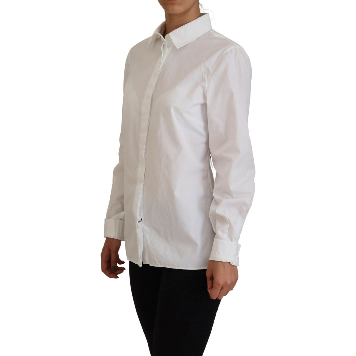 Dolce & Gabbana White Cotton Collared Long Sleeves Formal Top TSH82999- 42