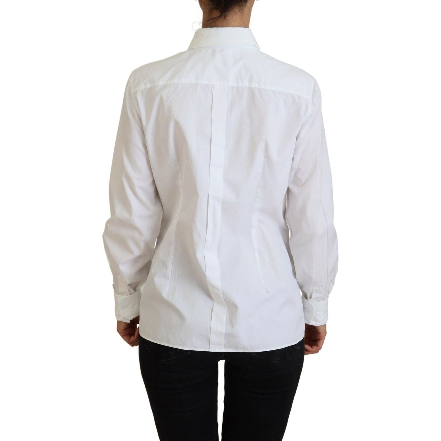 Dolce & Gabbana White Cotton Collared Long Sleeves Formal Top TSH82999- 42