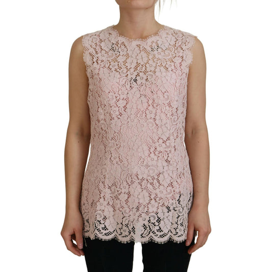 Dolce & Gabbana Pink Floral Lace Sleeveless Tank Blouse Top