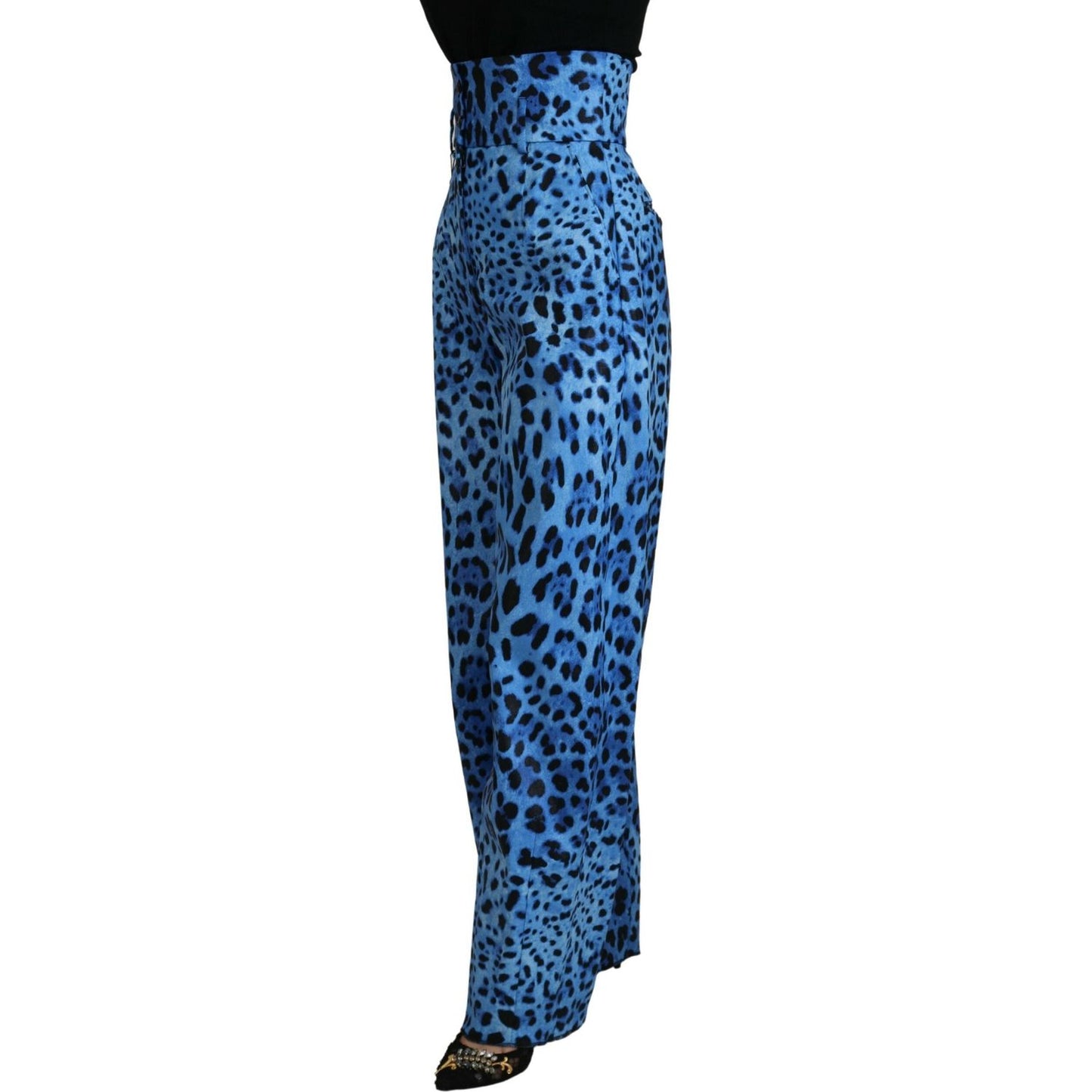 Dolce & Gabbana Blue Leopard Print High Waist Pants