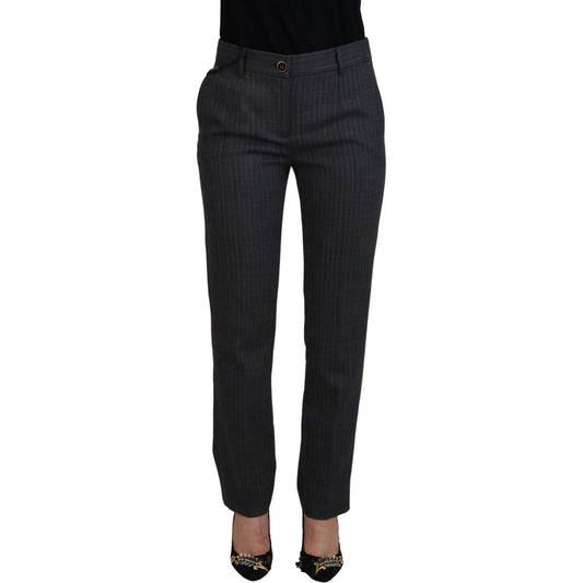 Dolce & Gabbana Gray Stripes Wool Tapered Women Pants PAN74590- 38