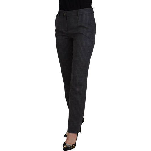 Dolce & Gabbana Gray Stripes Wool Tapered Women Pants PAN74590- 38