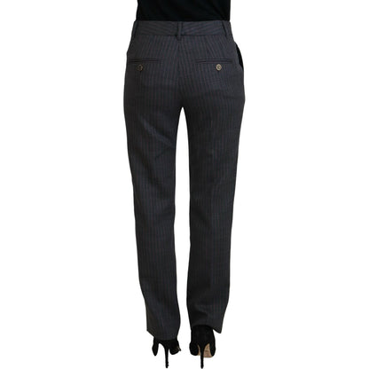 Dolce & Gabbana Gray Stripes Wool Tapered Women Pants