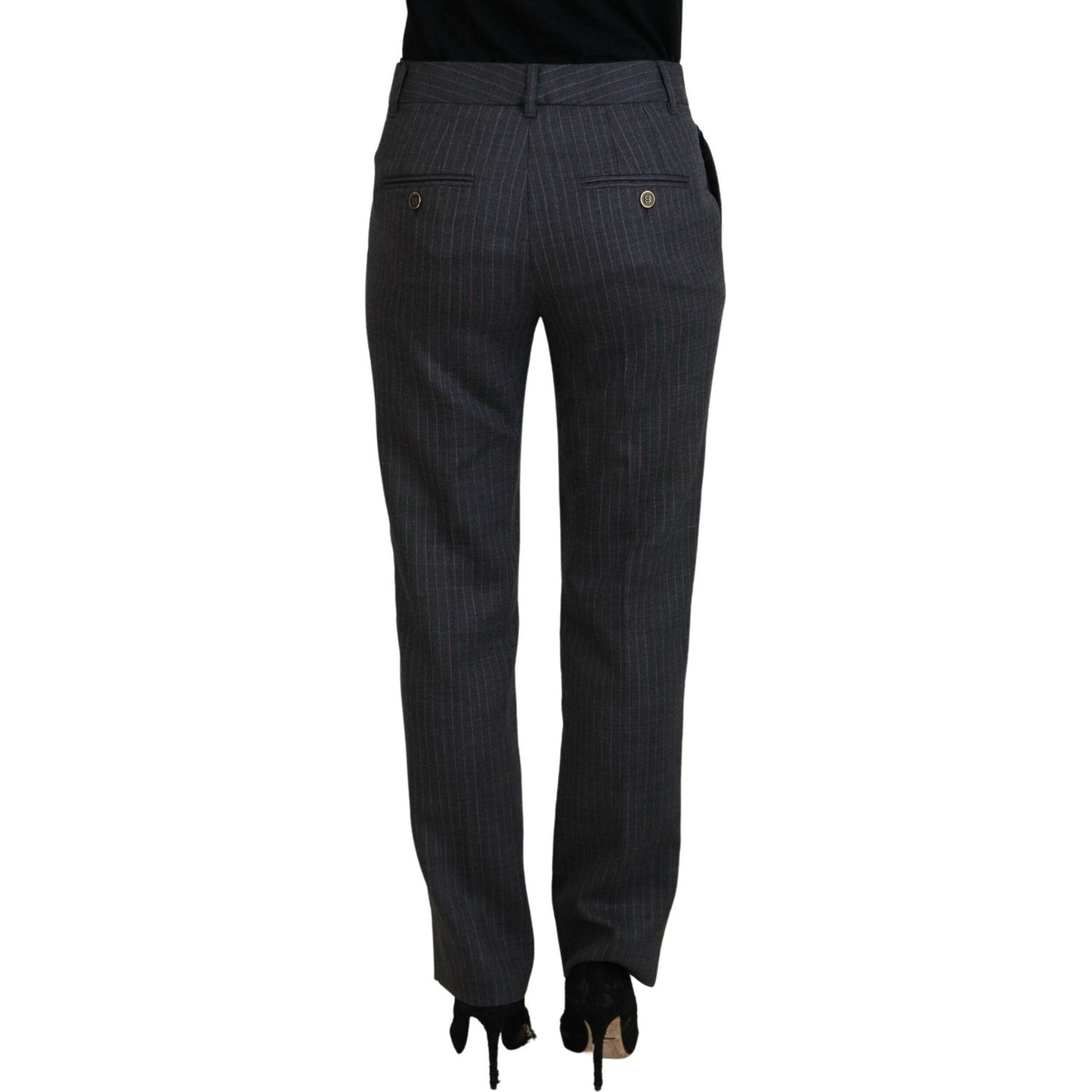Dolce & Gabbana Gray Stripes Wool Tapered Women Pants PAN74590- 38