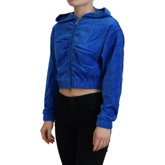 Juicy Couture Blue Cotton Full Zip Cropped Hooded Sweatshirt Sweater TSH83370-38