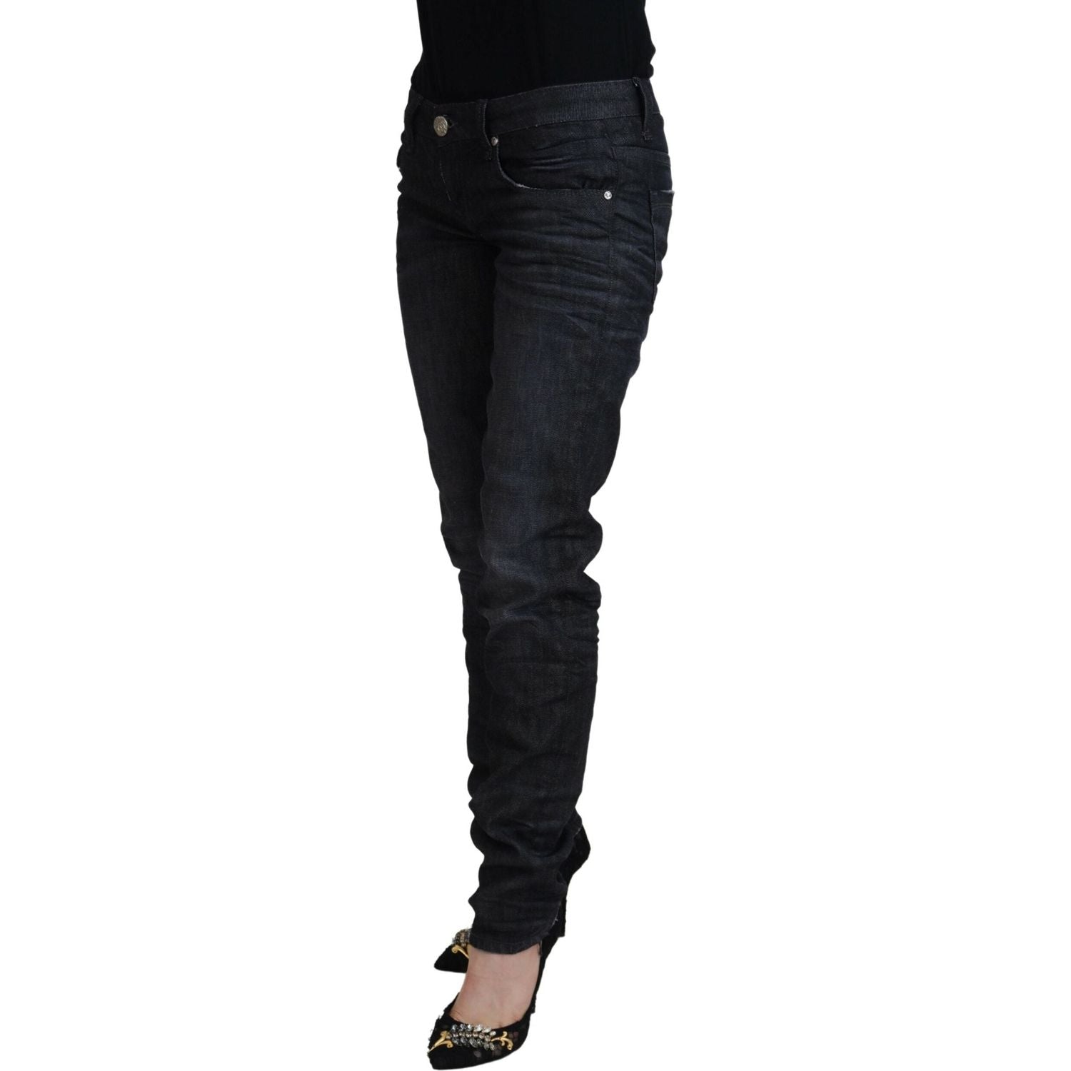 Acht Black Cotton Low Waist Slim Fit Women Casual Denim Jeans