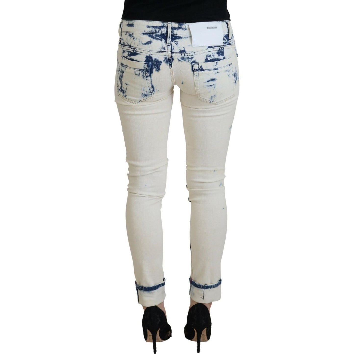 Acht White Blue Cotton Skinny Women Tattered Denim Jeans