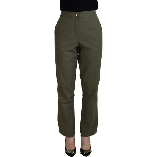 LAUREL Green Cotton High Waist Women Tapered Pants PAN74115-40