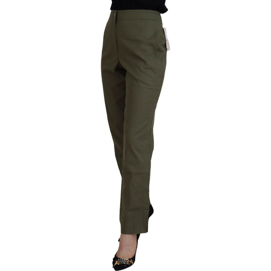 LAUREL Green Cotton High Waist Women Tapered Pants PAN74115-40