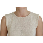 PINK MEMORIES Beige Cotton Blend Sleeveless Round Neck Tank Top TSH83836-One Size
