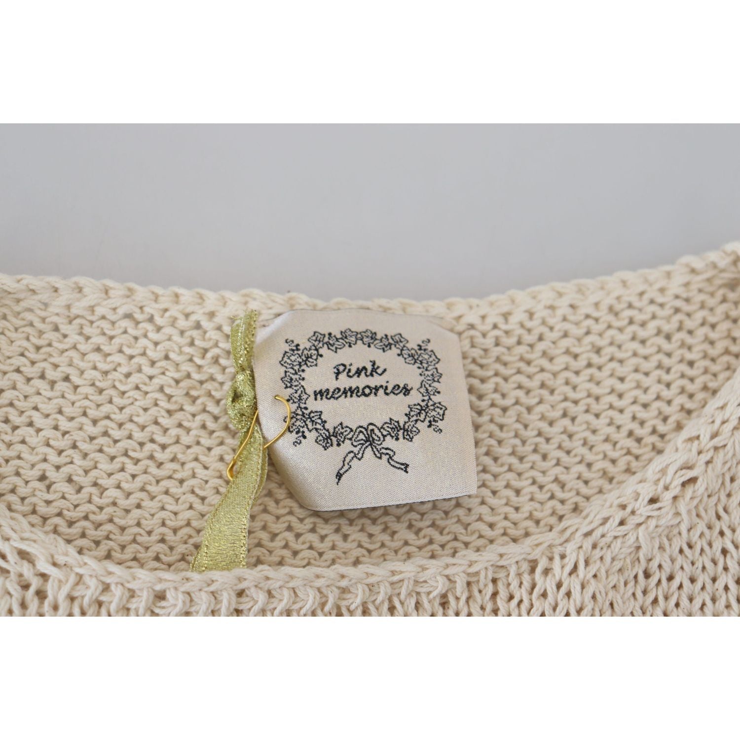 PINK MEMORIES Beige Cotton Blend Sleeveless Round Neck Tank Top