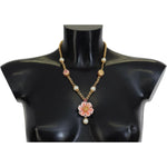 Dolce & Gabbana Gold Tone Floral Crystals Pink Embellished Necklace SMY101069
