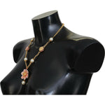 Dolce & Gabbana Gold Tone Floral Crystals Pink Embellished Necklace SMY101069