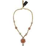 Dolce & Gabbana Gold Tone Floral Crystals Pink Embellished Necklace SMY101069