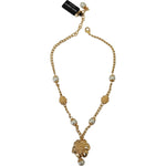 Dolce & Gabbana Gold Tone Floral Crystals Pink Embellished Necklace SMY101069