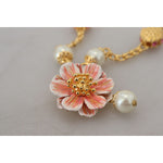 Dolce & Gabbana Gold Tone Floral Crystals Pink Embellished Necklace SMY101069