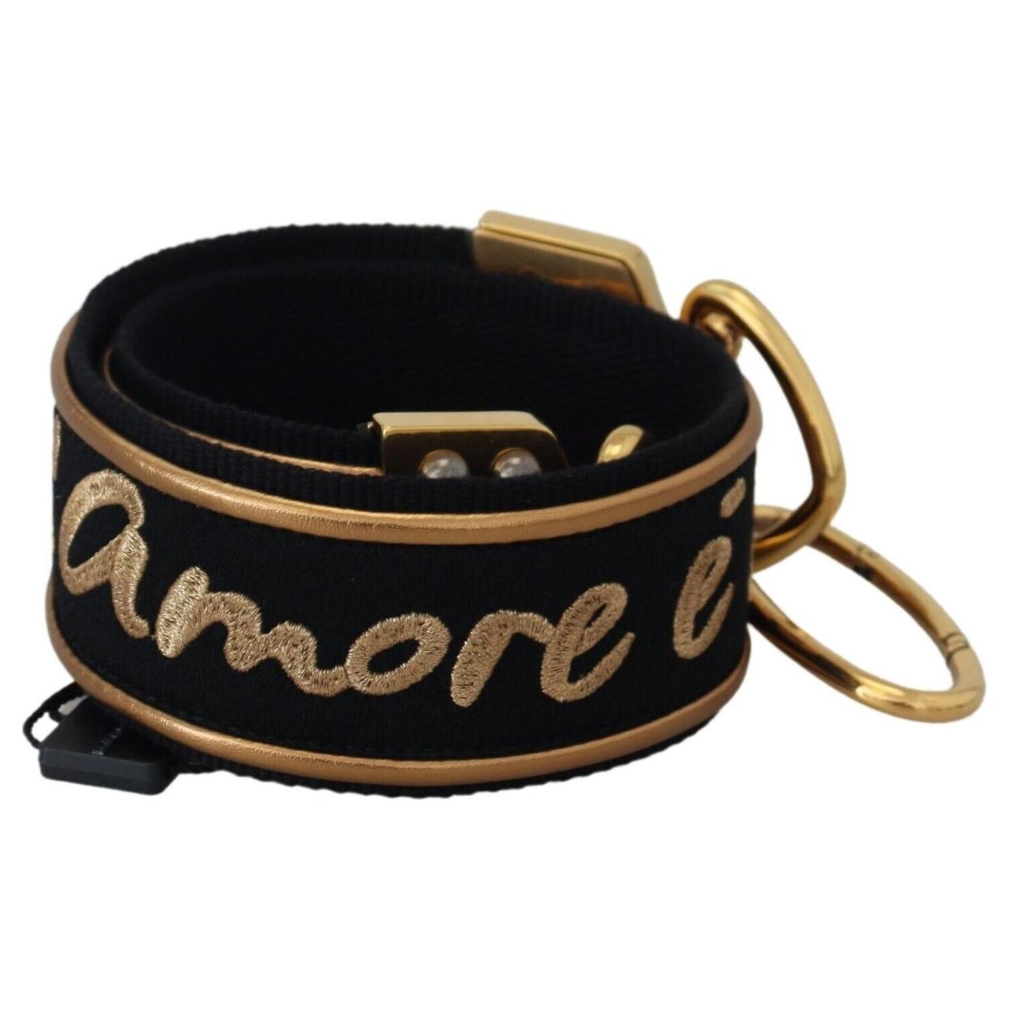 Dolce & Gabbana Black Gold Logo Print Brass Bag Shoulder Strap