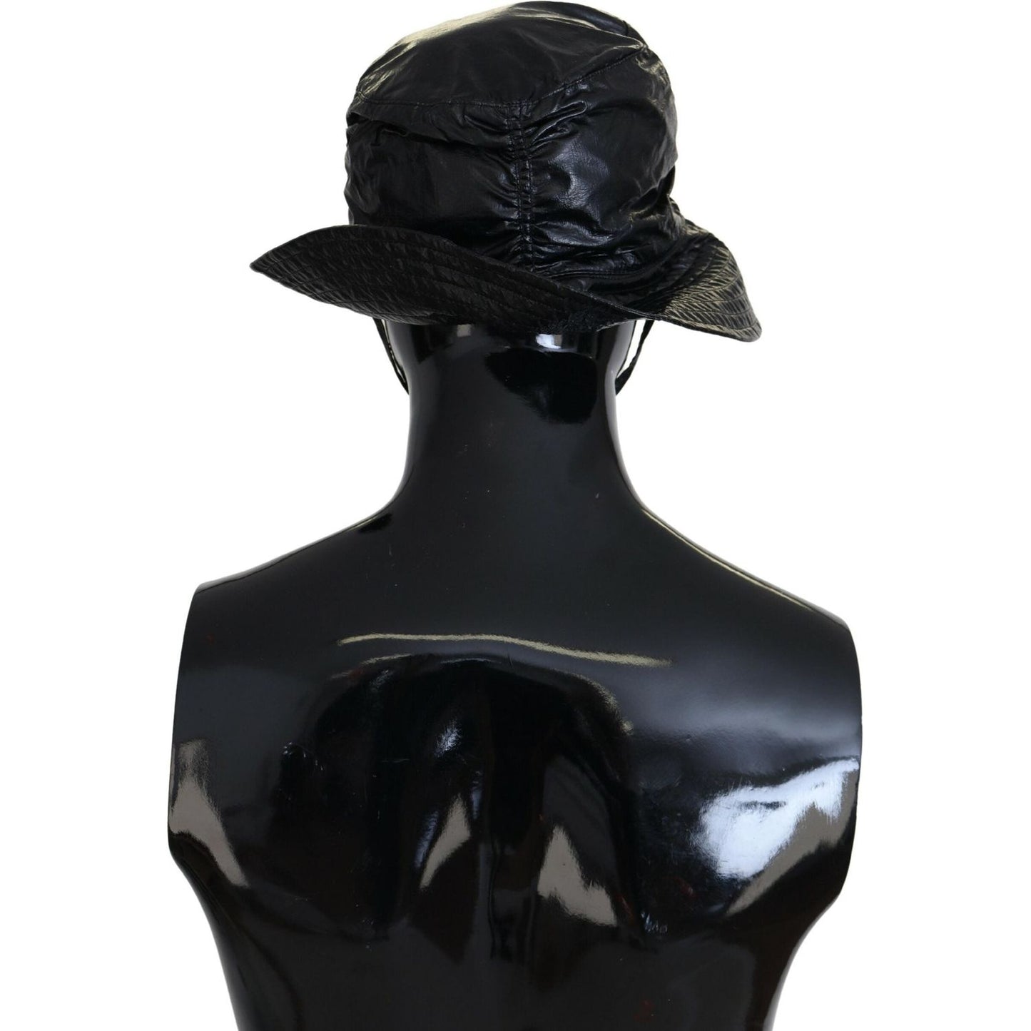 Dolce & Gabbana Black Quilted Faux Leather Women Bucket Cap Hat