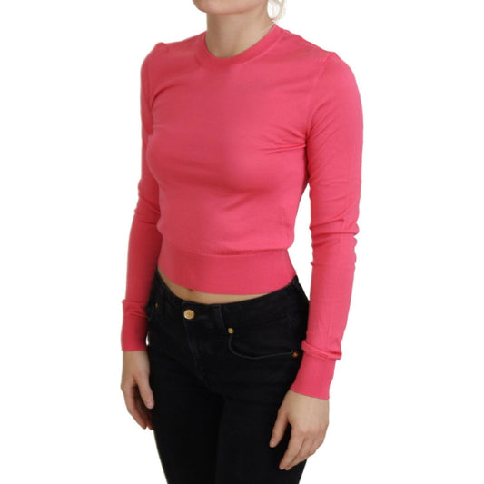 Dolce & Gabbana Pink Silk Cropped Crewneck Pullover Sweater TSH83941- 36