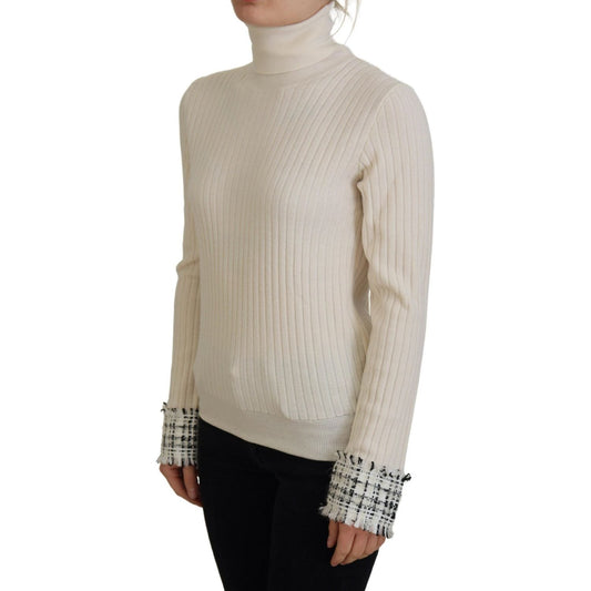 Dolce & Gabbana Ivory Turtleneck Distressed Cuff Pullover Sweater TSH84014-46