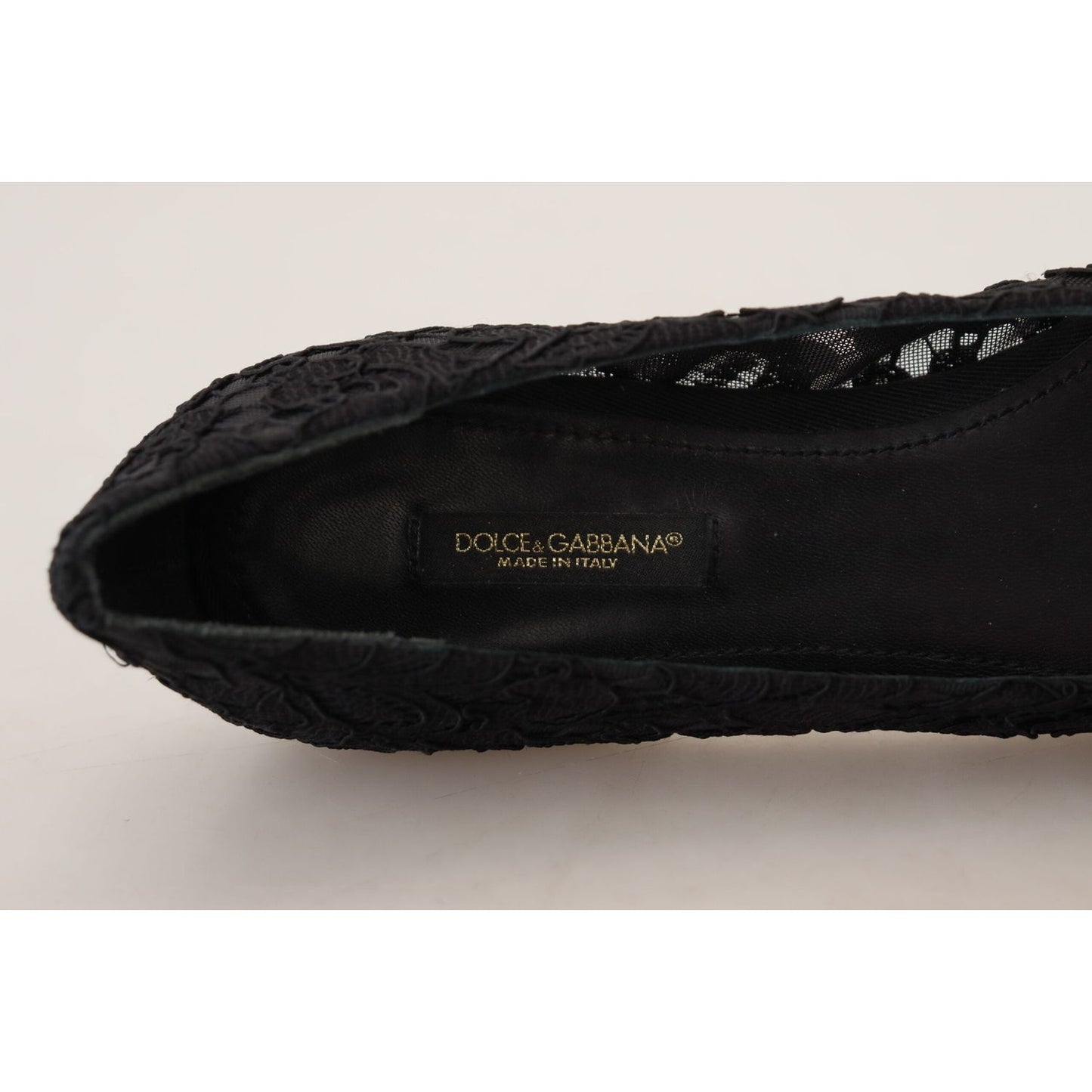 Dolce & Gabbana Black Taormina Lace Crystals Flats Shoes