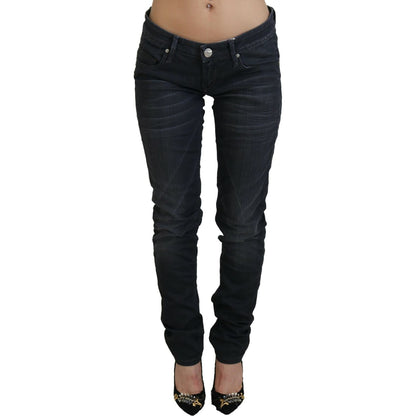 Acht Black Washed Low Waist Slim Fit Cotton Denim Jeans