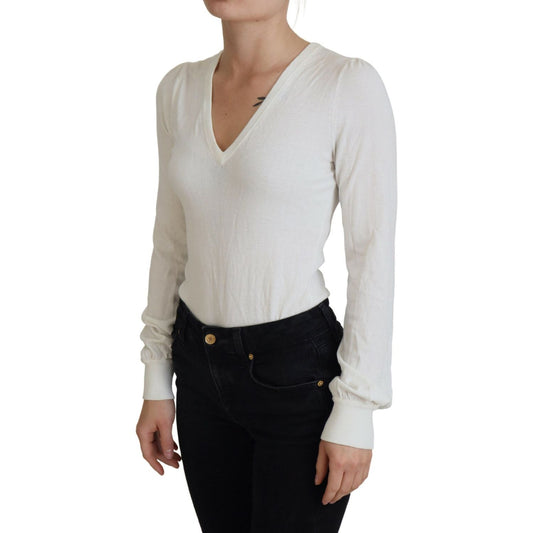 Patrizia Pepe Ivory V-Neck Long Sleeves Women Blouse Top TSH6998 -IT1