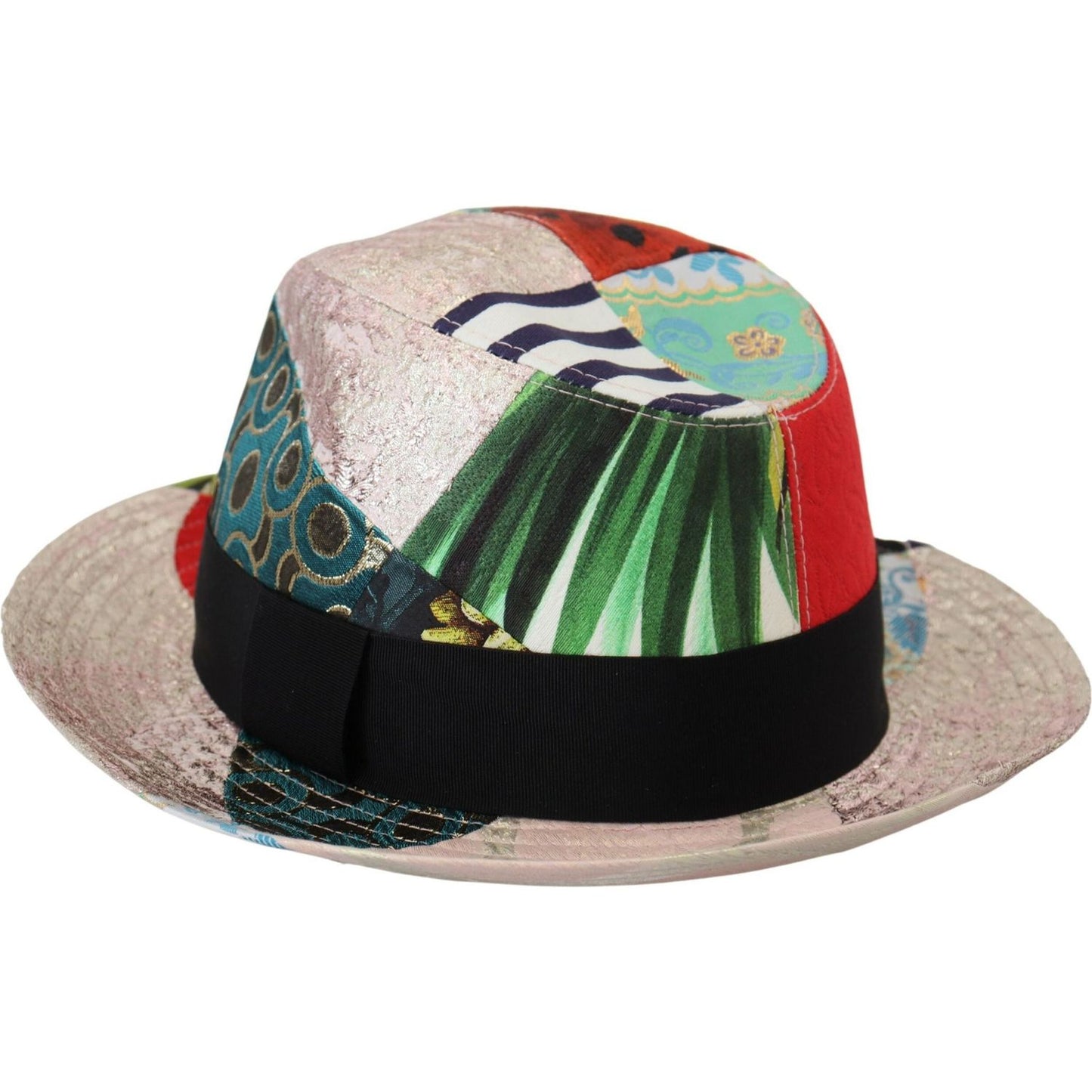 Dolce & Gabbana Multicolor Patchwork Women Fedora Wide Brim Hat HAT9495-57