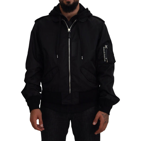 Dolce & Gabbana Black Nylon Hooded Full Zip Men Coat Jacket JKT3595-50