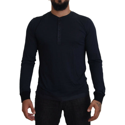 Dolce & Gabbana Blue Cotton Button Crewneck Pullover Sweater TSH84059-46