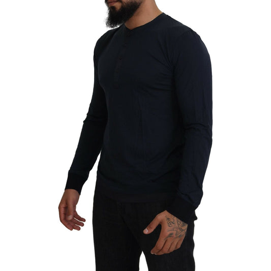 Dolce & Gabbana Blue Cotton Button Crewneck Pullover Sweater TSH84059-46