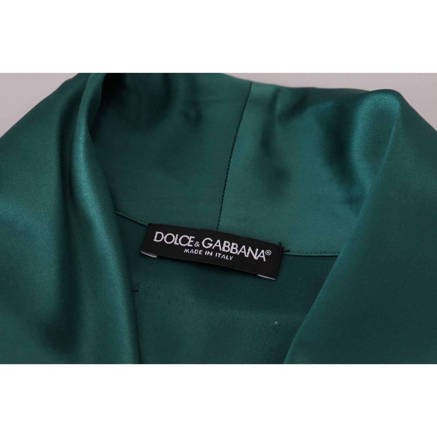 Dolce & Gabbana Green Silk Waist Belt Robe Sleepwear