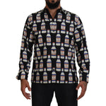 Dolce & Gabbana Black Silk Printed Collared Men Casual Shirt TSH83789-37