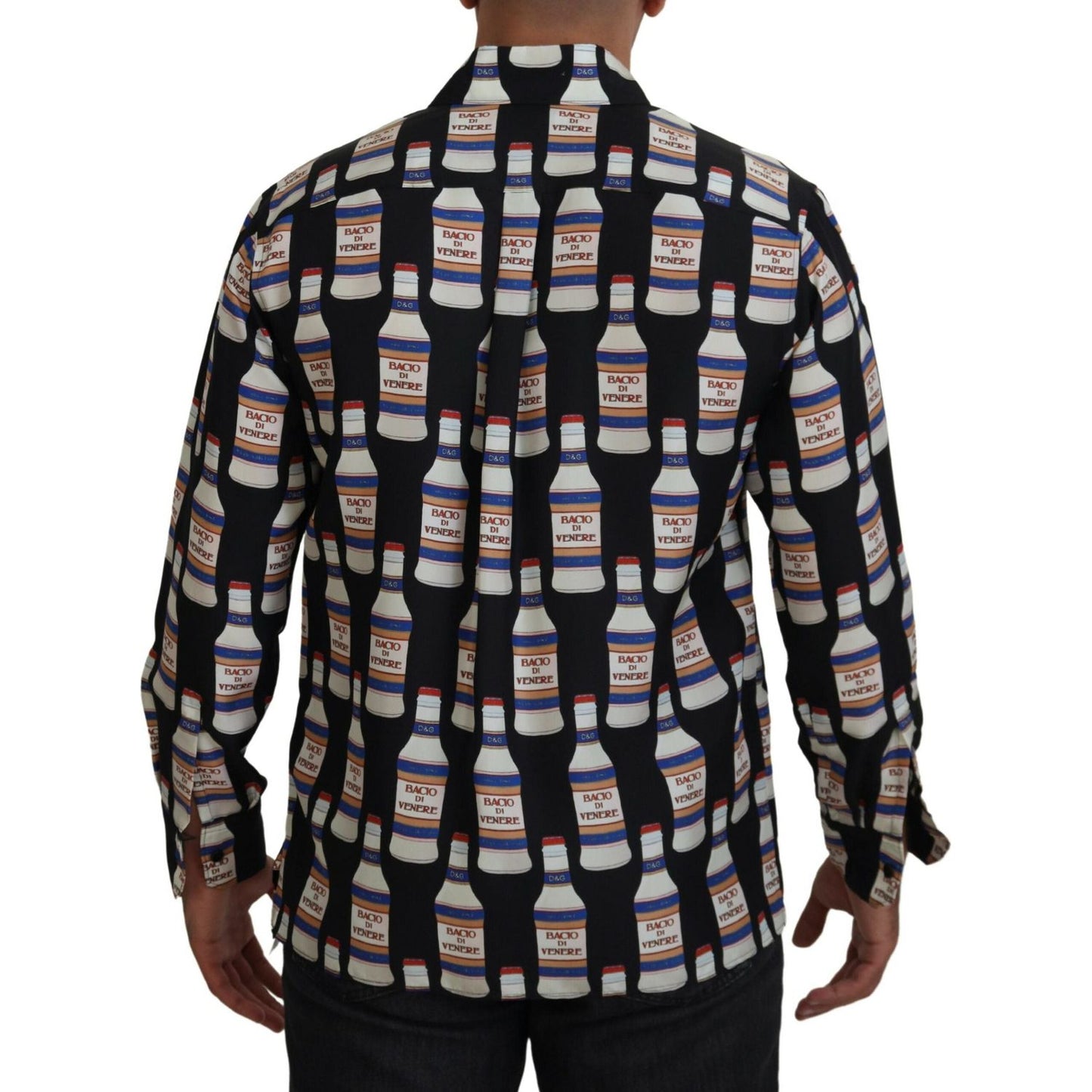 Dolce & Gabbana Black Silk Printed Collared Men Casual Shirt TSH83789-37