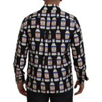 Dolce & Gabbana Black Silk Printed Collared Men Casual Shirt TSH83789-37