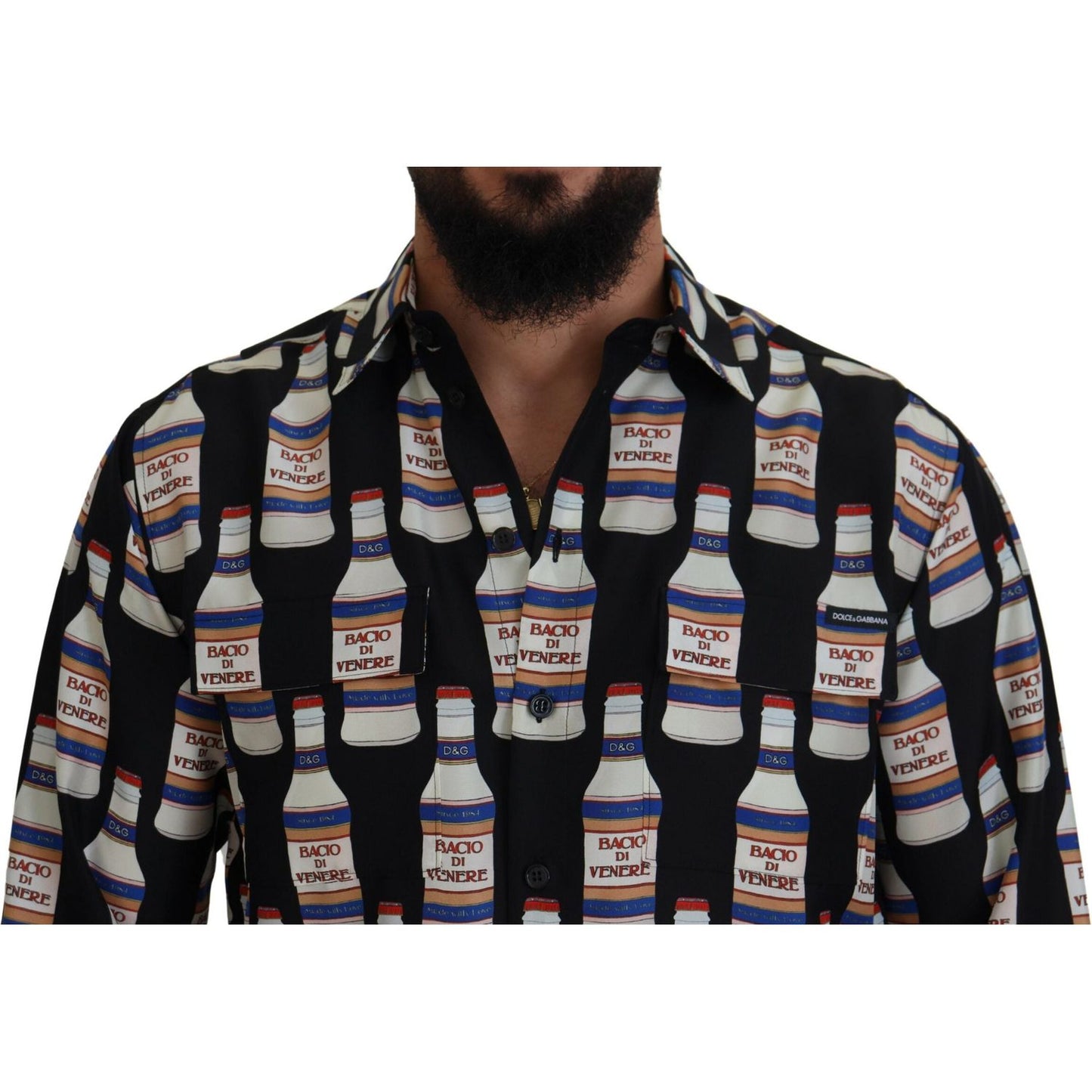 Dolce & Gabbana Black Silk Printed Collared Men Casual Shirt TSH83789-37
