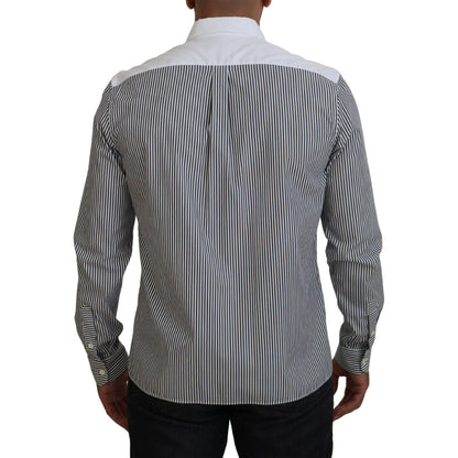 Dolce & Gabbana Black White Striped Printed Casual Cotton Shirt