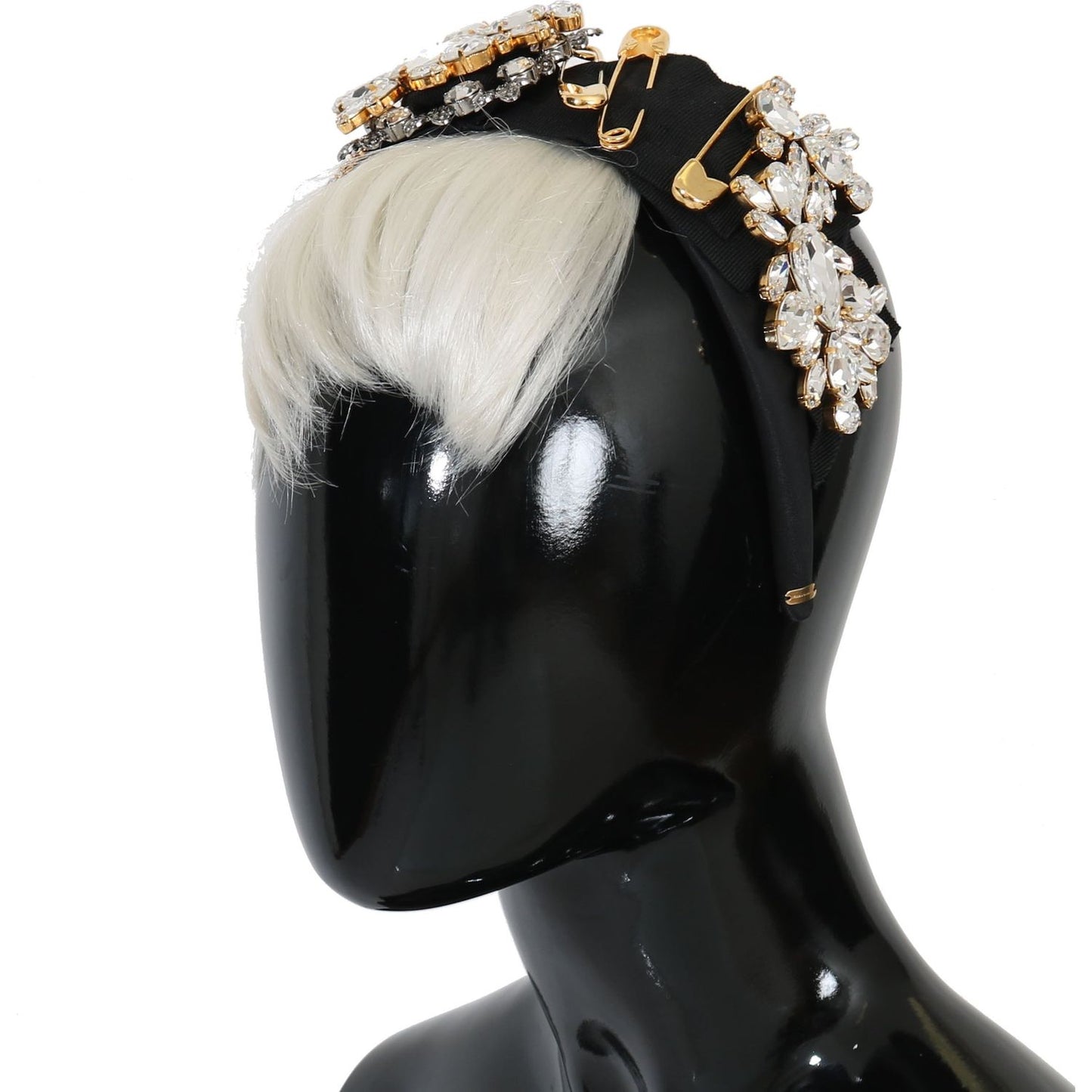 Dolce & Gabbana Black Crystal White Hair Parrucchiera Headband Diadem