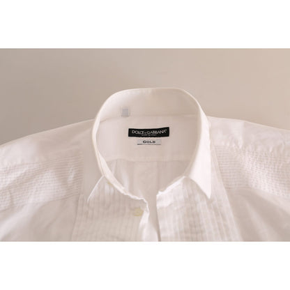 Dolce & Gabbana White GOLD Formal Cotton Tuxedo Dress Shirt